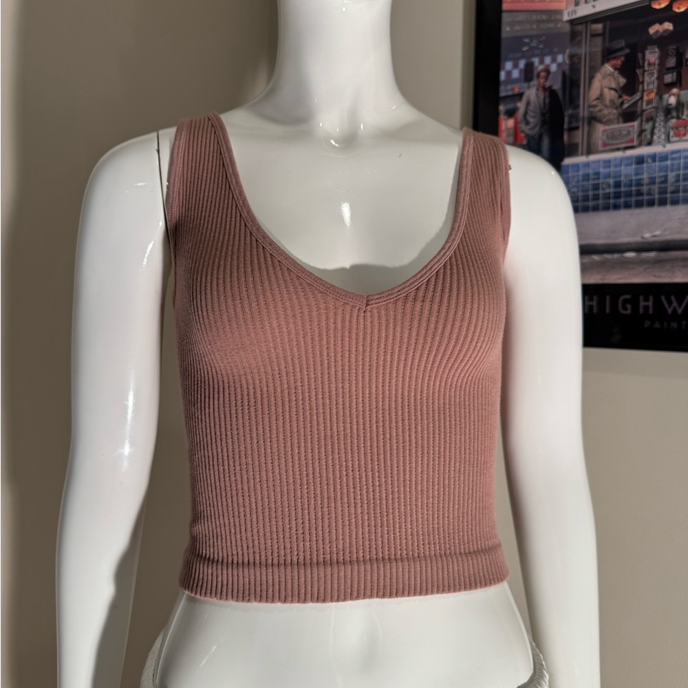Free People Pink Ribbed Crop Tank